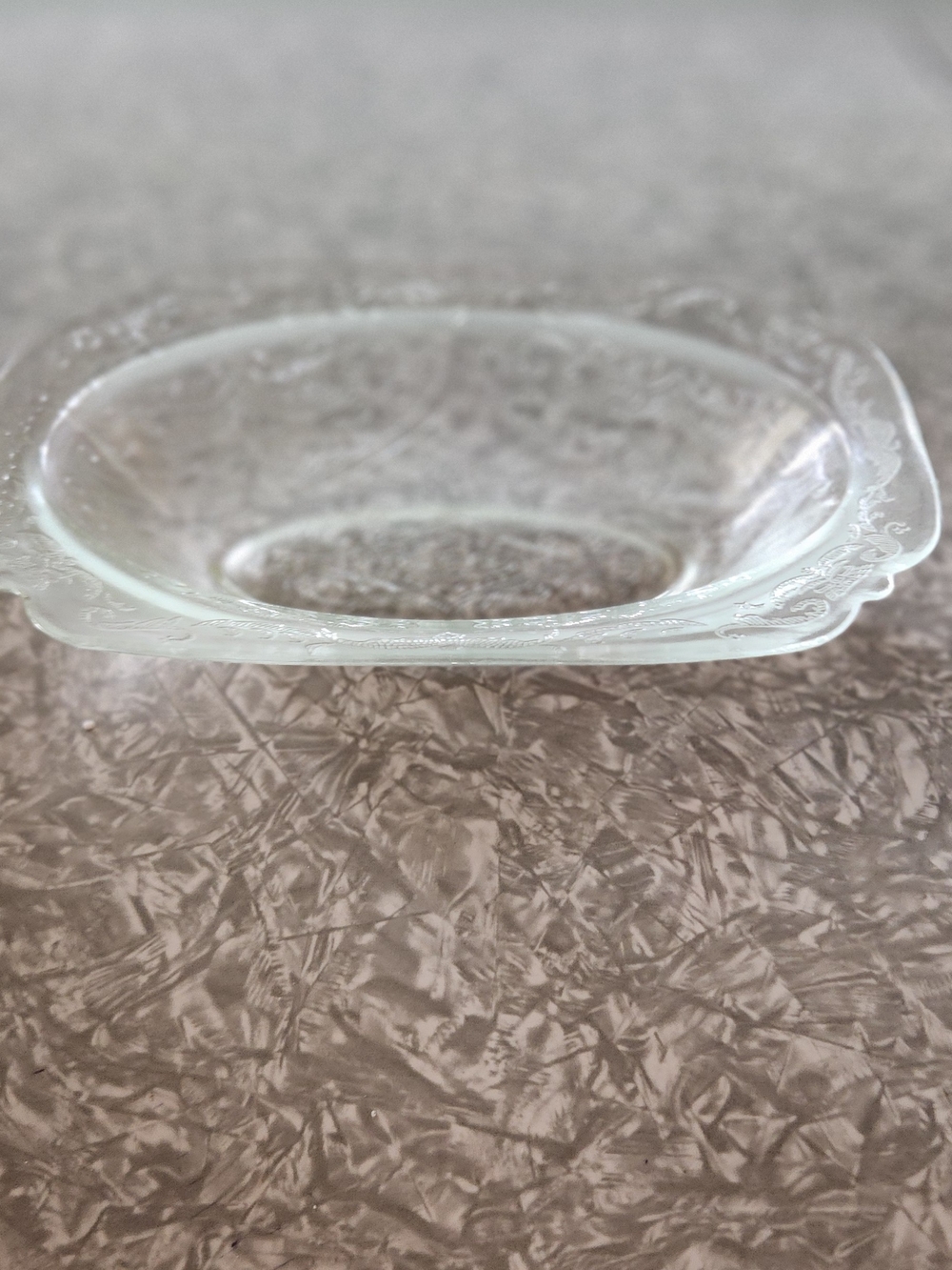 Clear Glass Serving Bowl with Etched Border - White